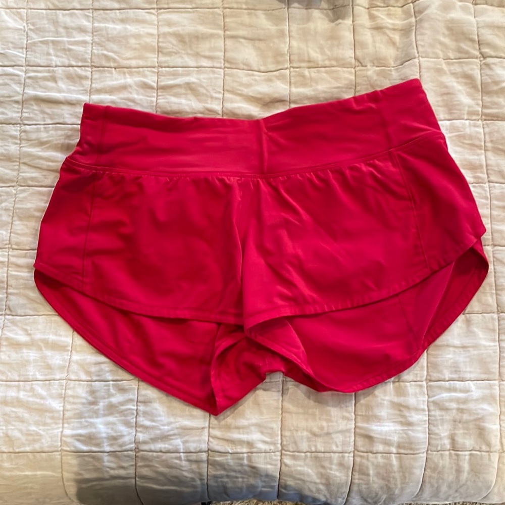 Red lululemon speed up shorts